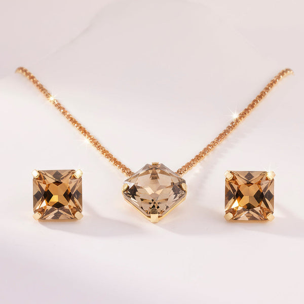 zewellsharbour Necklace Anti-Tarnish Rhinestone Chain Pendant Set With Earrings