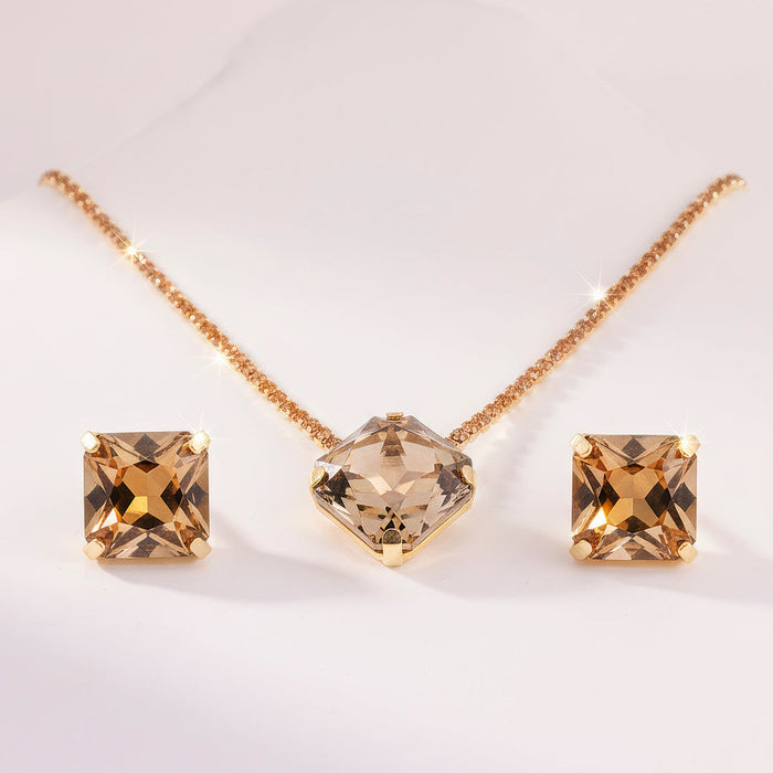 zewellsharbour Necklace Anti-Tarnish Rhinestone Chain Pendant Set With Earrings