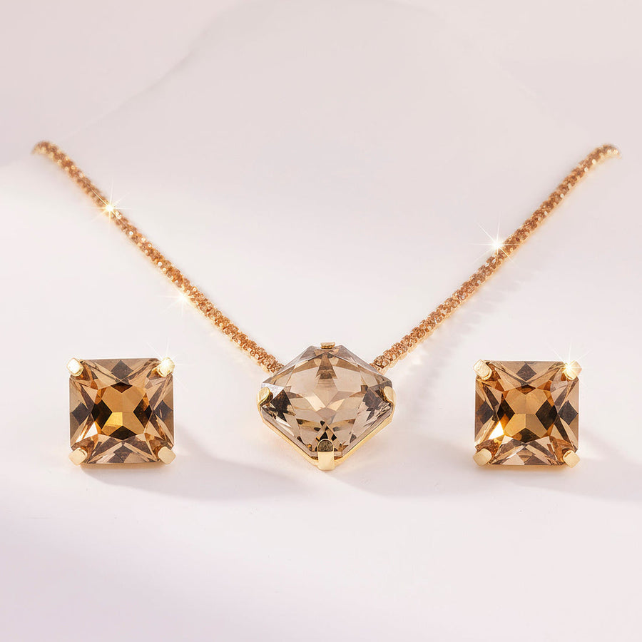 zewellsharbour Necklace Anti-Tarnish Rhinestone Chain Pendant Set With Earrings