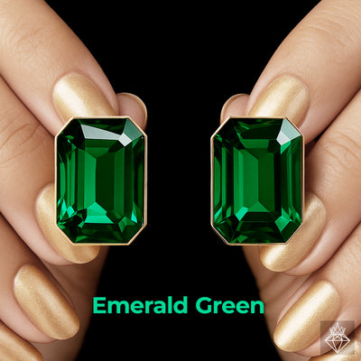 zewellsharbour Earrings Anti-Tarnish Rectangle Shape Emerald Green Crystal Studs