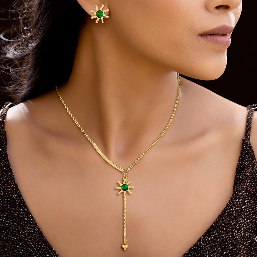 zewellsharbour Necklace Anti-Tarnish Golden Set With Earrings