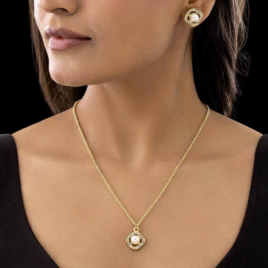 zewellsharbour Necklace Anti-Tarnish Pearl Studded Set With Earrings