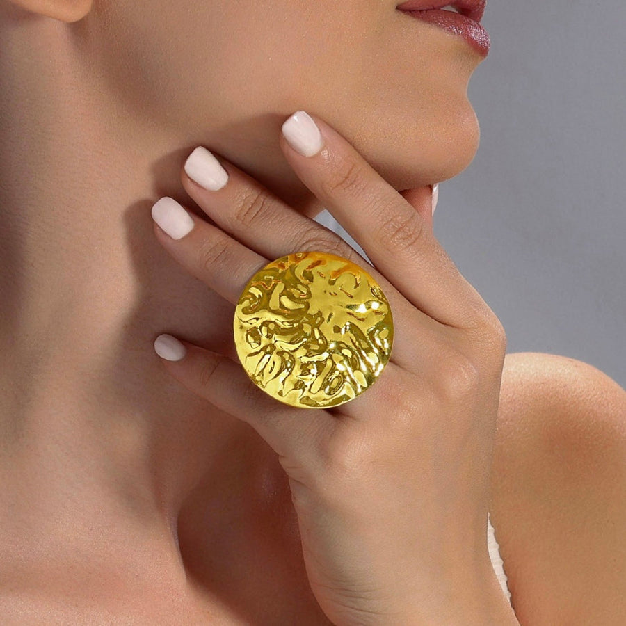 zewellsharbour Ring Anti-Tarnish Hammered Coin (Adjustable Size)