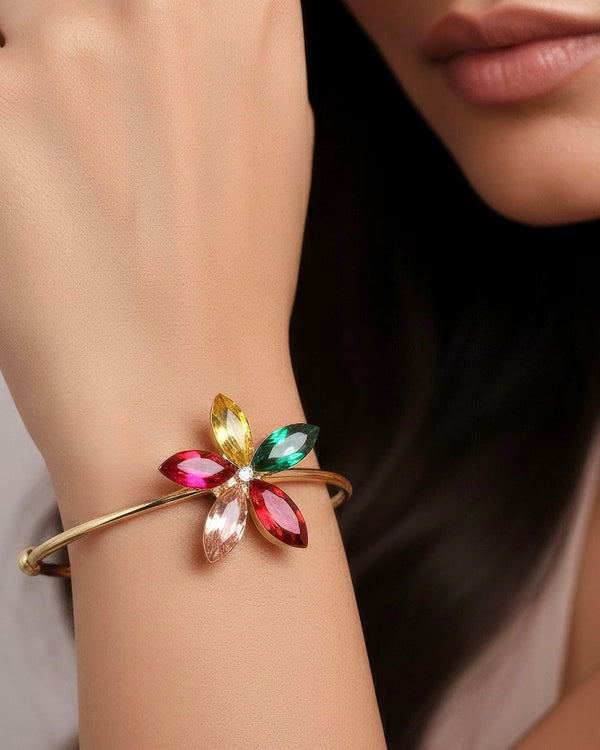 zewellsharbour Bracelet Anti-Tarnish Multi-Color Flower Bangle (Adjustable Size)