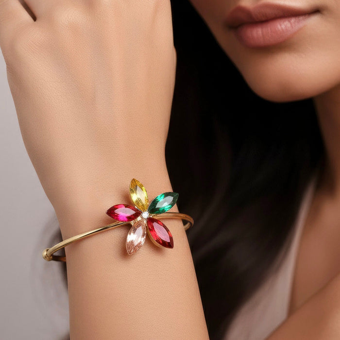 zewellsharbour Bracelet Anti-Tarnish Multi-Color Flower Bangle (Adjustable Size)