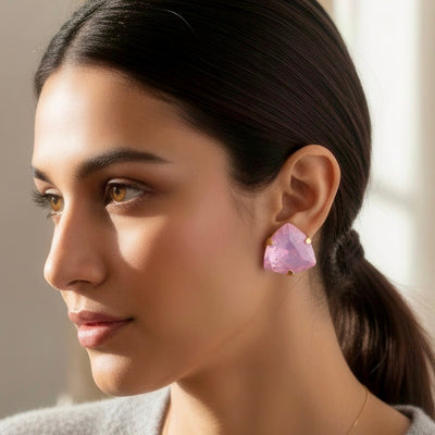 zewellsharbour Earrings Anti-Tarnish Purple Trillion Stone Studs