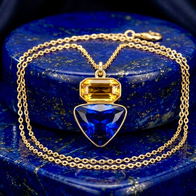 zewellsharbour Necklace Anti-Tarnish Rectangle & Triangle Pendant with Earrings Set