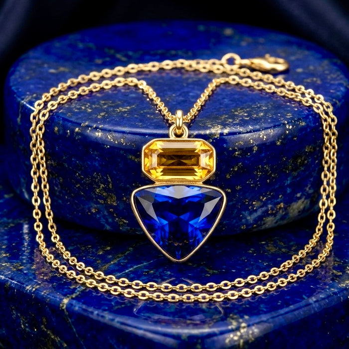 zewellsharbour Necklace Anti-Tarnish Rectangle & Triangle Pendant with Earrings Set