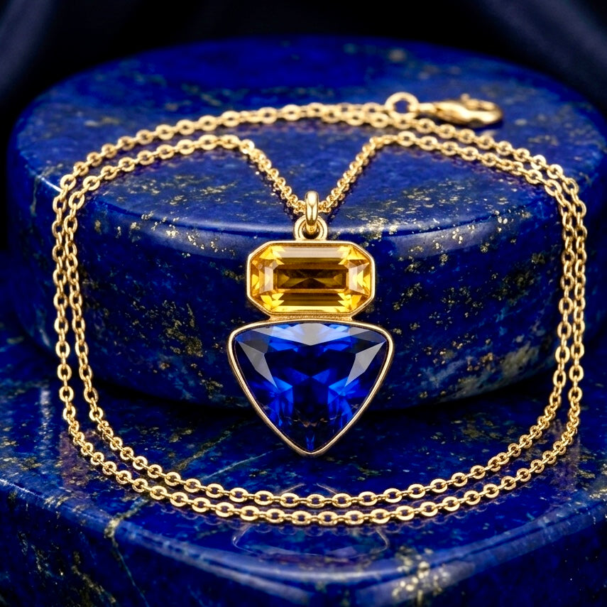 zewellsharbour Necklace Anti-Tarnish Rectangle & Triangle Pendant with Earrings Set
