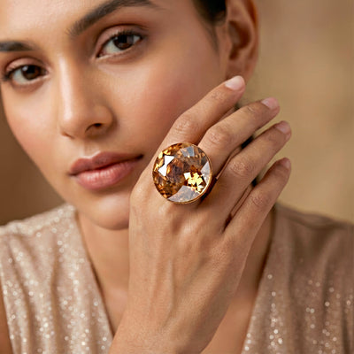 zewellsharbour Ring Anti-Tarnish Big Round Crystal Cocktail (Adjustable Size)