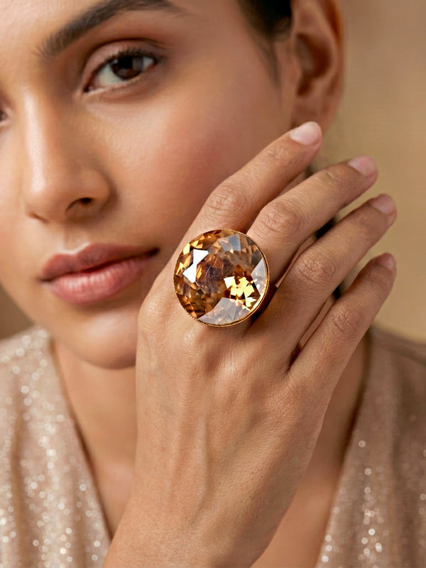 zewellsharbour Ring Anti-Tarnish Big Round Crystal Cocktail (Adjustable Size)