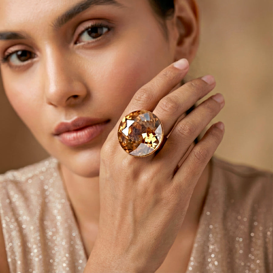zewellsharbour Ring Anti-Tarnish Big Round Crystal Cocktail (Adjustable Size)