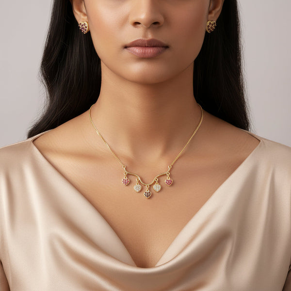 zewellsharbour Necklace Anti-Tarnish Mini Heart Charms Set With Earring