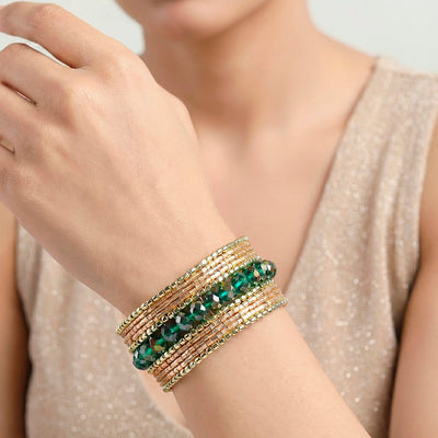 zewellsharbour Bracelet Anti-Tarnish Bugle and Bead Broad Flexible Cuff (Adjustable Size)