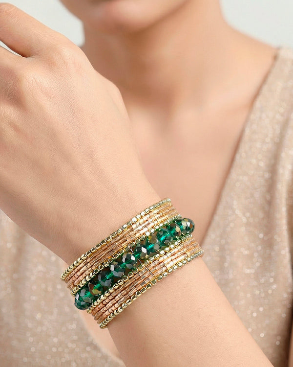 zewellsharbour Bracelet Anti-Tarnish Bugle and Bead Broad Flexible Cuff (Adjustable Size)