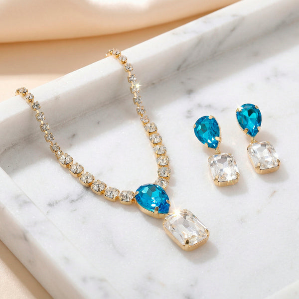 zewellsharbour Necklace Anti-Tarnish Drop And Crystal Set With Earrings