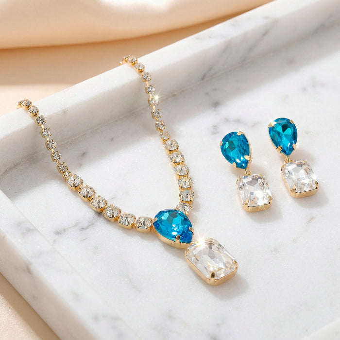 zewellsharbour Necklace Anti-Tarnish Drop And Crystal Set With Earrings