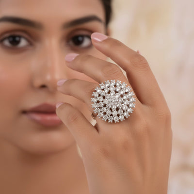 zewellsharbour Ring Anti-Tarnish Crystal Studded Cocktail (Adjustable Size)