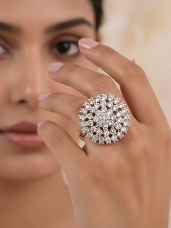 zewellsharbour Ring Anti-Tarnish Crystal Studded Cocktail (Adjustable Size)