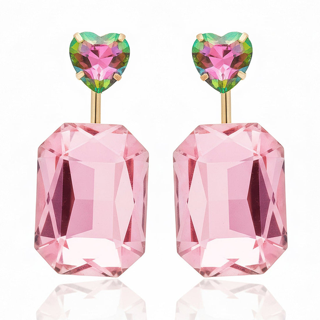 zewellsharbour Earrings Anti-Tarnish Detachable 2-in-1 Heart & Crystal Earrings