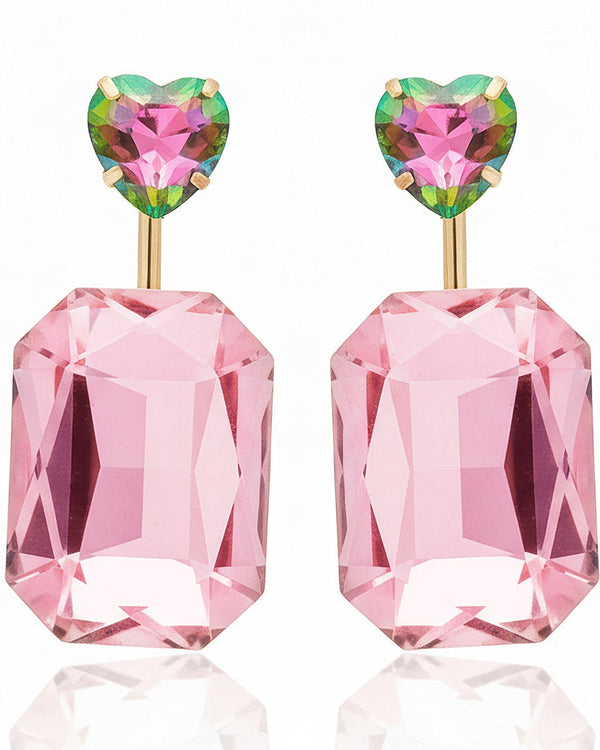 zewellsharbour Earrings Anti-Tarnish Detachable 2-in-1 Heart & Crystal Earrings