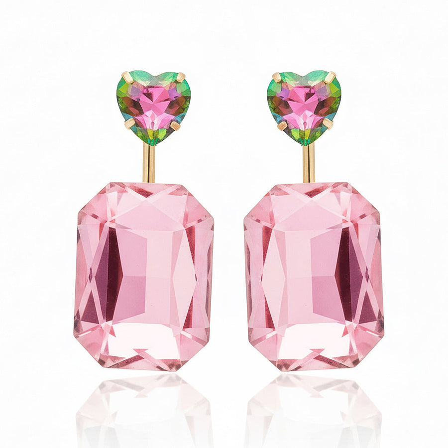 zewellsharbour Earrings Anti-Tarnish Detachable 2-in-1 Heart & Crystal Earrings