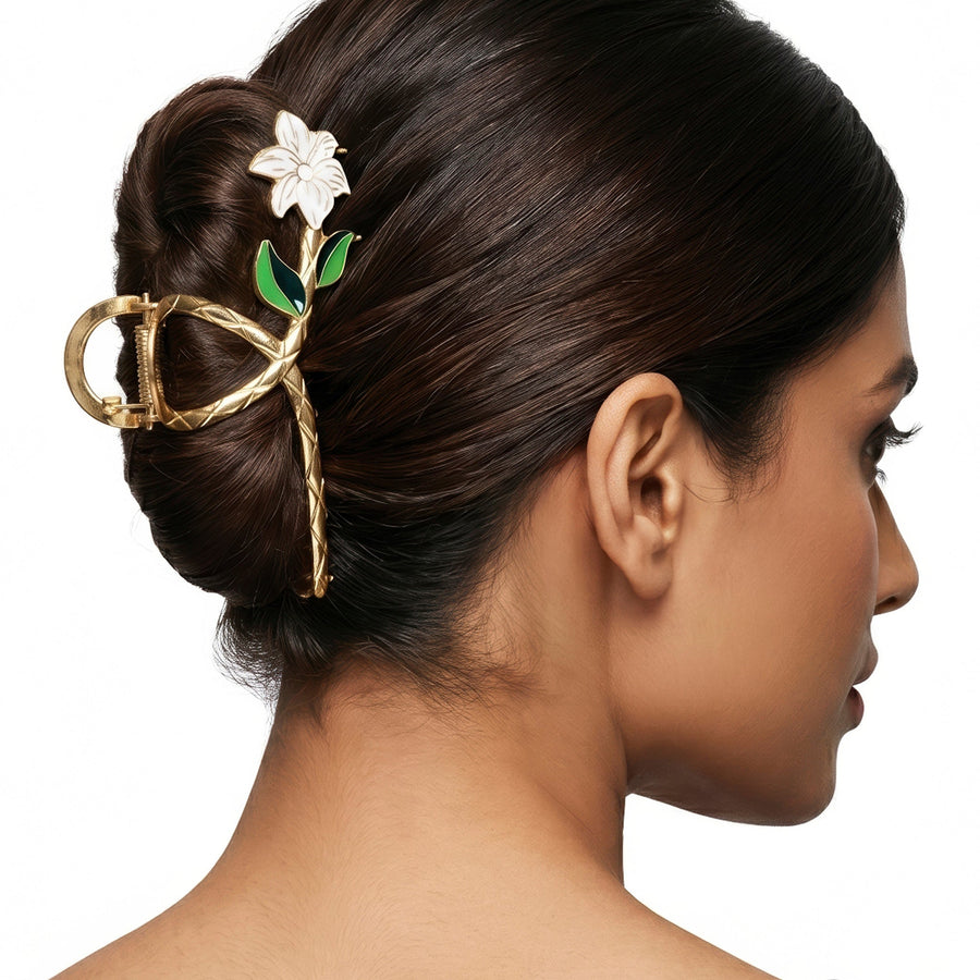 Zewellsharbour Hair Clutcher Floral Enamel Claw Clip