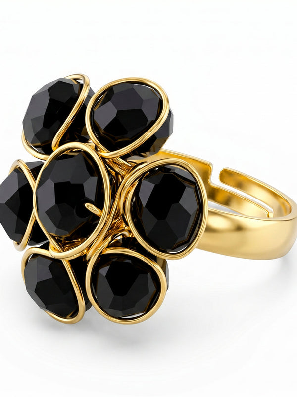 zewellsharbour Ring Anti-Tarnish Alluring Black Crystal Cocktail (Adjustable Size)
