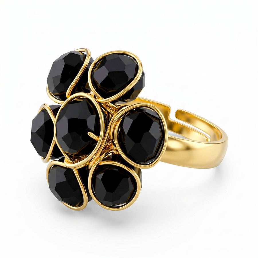zewellsharbour Ring Anti-Tarnish Alluring Black Crystal Cocktail (Adjustable Size)