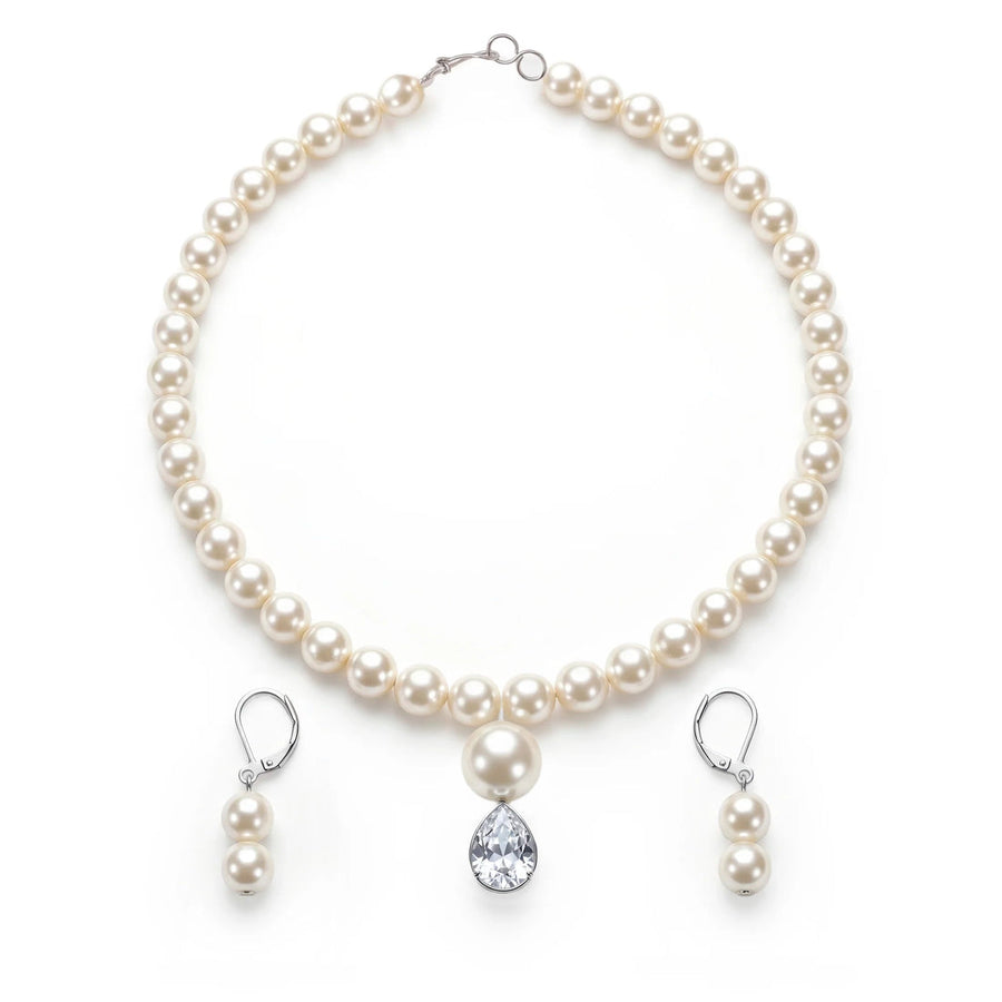 zewellsharbour Necklace Elegant Crystal Pearl with Earrings