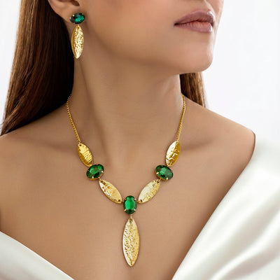 zewellsharbour Necklace Anti-Tarnish Marquise Emerald Set With Earrings