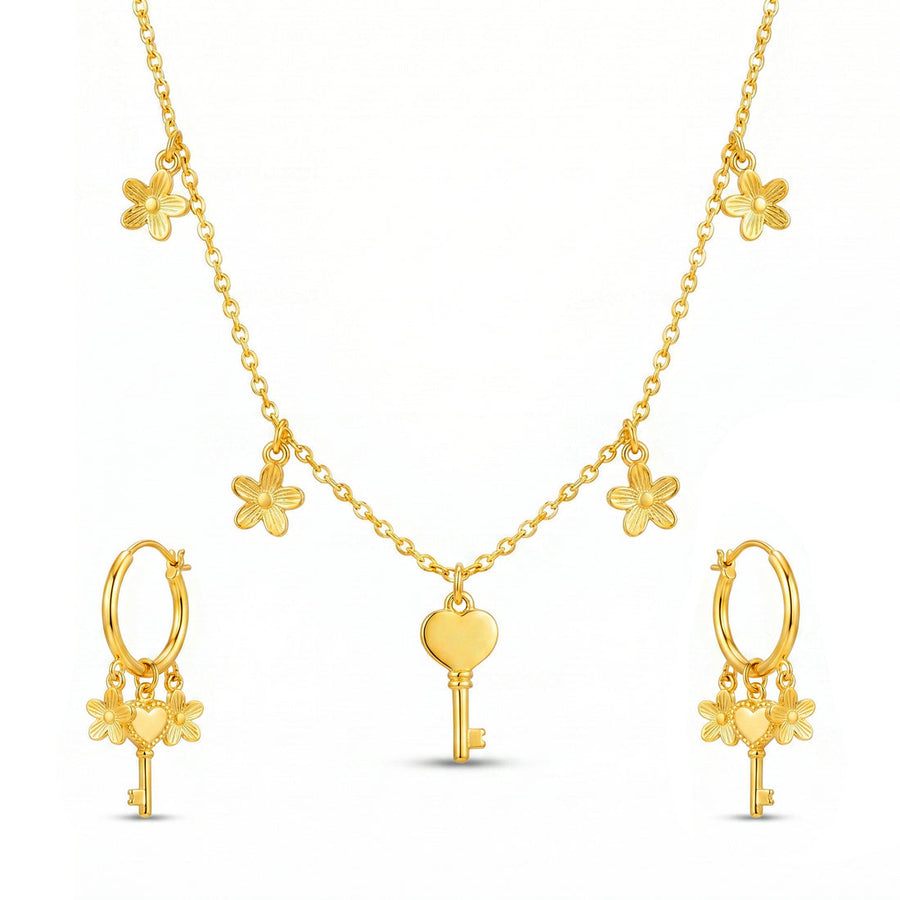 zewellsharbour Necklace Anti-Tarnish Multi-Charm Chain Set With Earrings