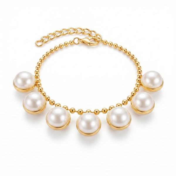 zewellsharbour Bracelet Anti-Tarnish Studded Pearl Golden Chain (Adjustable Size)