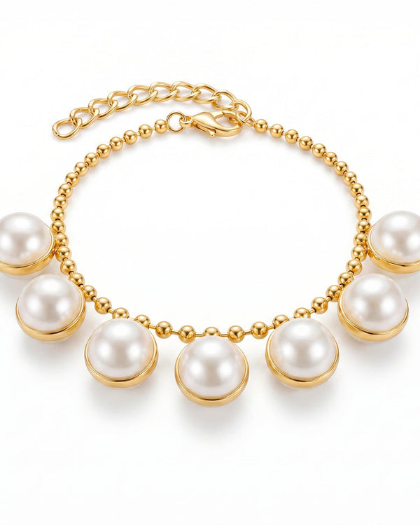 zewellsharbour Bracelet Anti-Tarnish Studded Pearl Golden Chain (Adjustable Size)