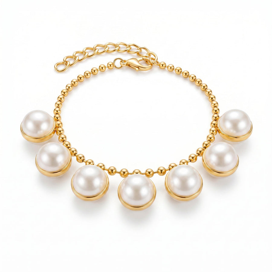 zewellsharbour Bracelet Anti-Tarnish Studded Pearl Golden Chain (Adjustable Size)