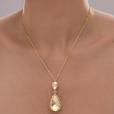zewellsharbour Necklace Anti-Tarnish Champagne Drop Crystal Pendant