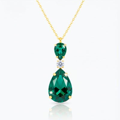 zewellsharbour Necklace Anti-Tarnish Emerald Green Drop Crystal Pendant