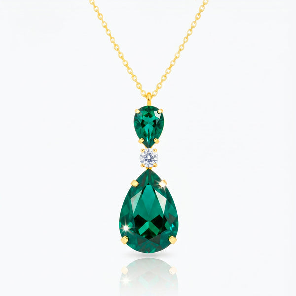 zewellsharbour Necklace Anti-Tarnish Emerald Green Drop Crystal Pendant
