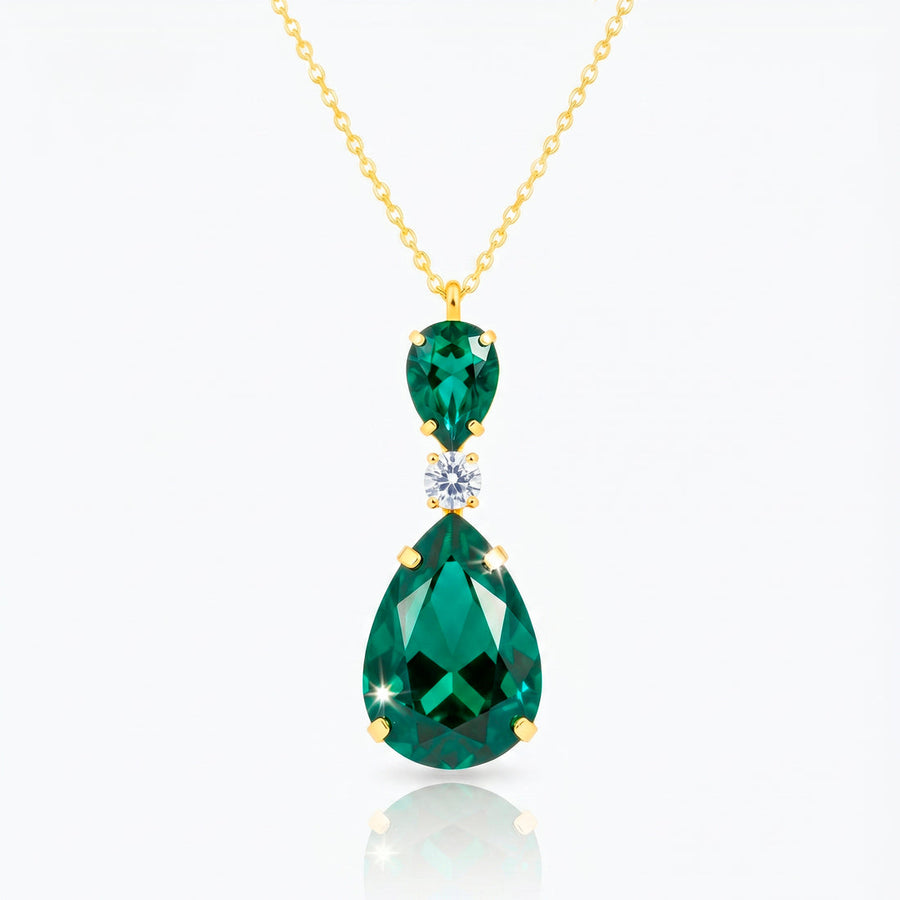 zewellsharbour Necklace Anti-Tarnish Emerald Green Drop Crystal Pendant