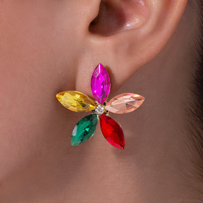 zewellsharbour Earrings Anti-Tarnish Multicolor Crystal Flower Studs