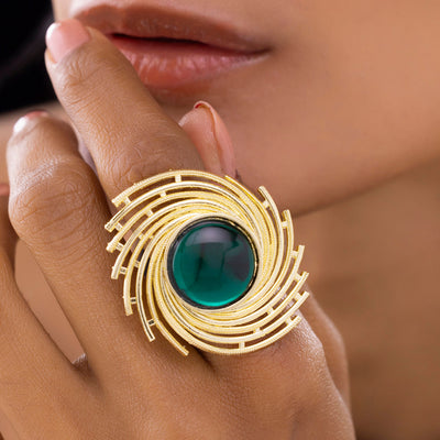 zewellsharbour Ring Anti-Tarnish Galaxy Green Cabochon Cocktail (Adjustable Size)