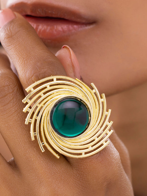 zewellsharbour Ring Anti-Tarnish Galaxy Green Cabochon Cocktail (Adjustable Size)
