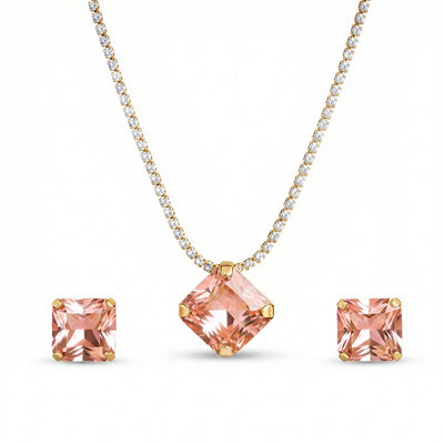 zewellsharbour Necklace Anti-Tarnish Rhinestone Pendant Set With Earrings