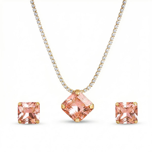 zewellsharbour Necklace Anti-Tarnish Rhinestone Pendant Set With Earrings