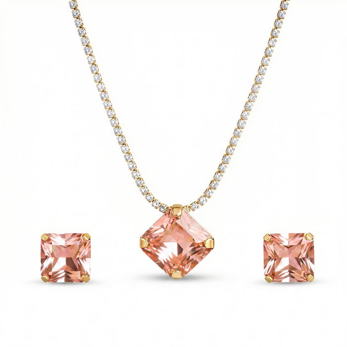 zewellsharbour Necklace Anti-Tarnish Rhinestone Pendant Set With Earrings