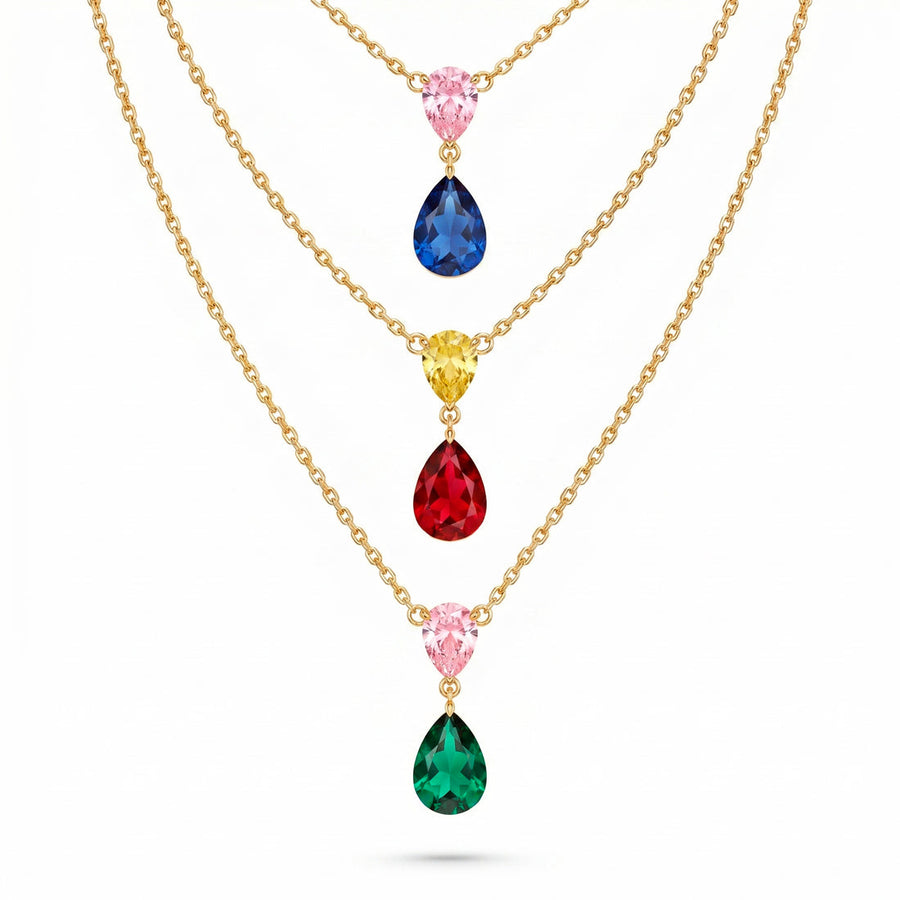 zewellsharbour Necklace Anti-Tarnish Triple-Layer Multicoloured Crystal Set