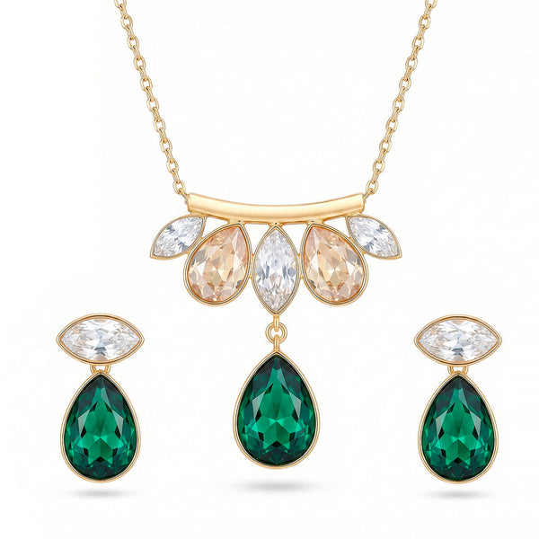 zewellsharbour Necklace Anti-Tarnish Marquise and Drop Crystals Pendant Set with Earrings