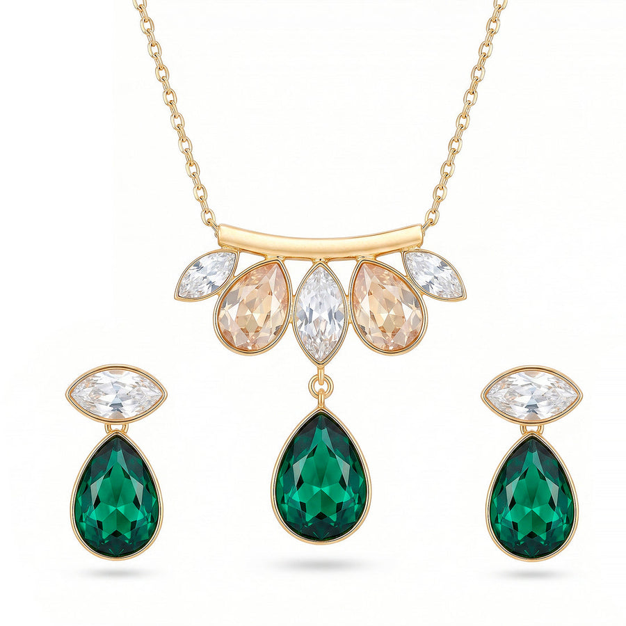 zewellsharbour Necklace Anti-Tarnish Marquise and Drop Crystals Pendant Set with Earrings