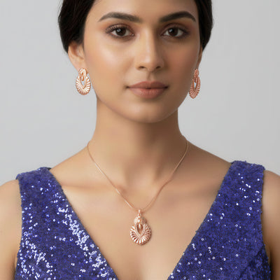 zewellsharbour Necklace Anti-Tarnish Ethnic Embossed Shell Crystal Studded Set With Earrings