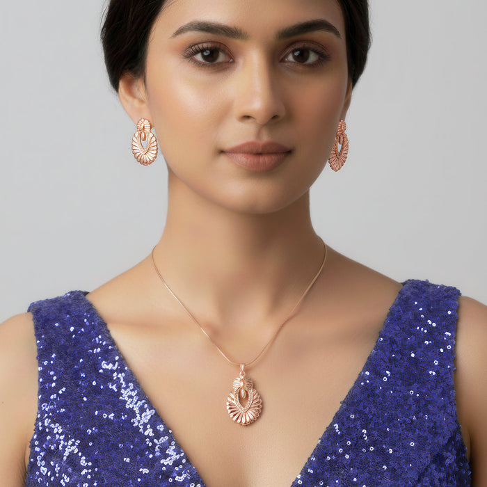 zewellsharbour Necklace Anti-Tarnish Ethnic Embossed Shell Crystal Studded Set With Earrings